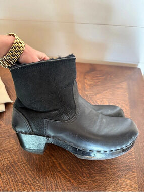 No. 6 Store 5" Pull On Shearling Clog Boot on Mid Heel Boots Black